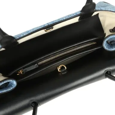 Chanel Chanel Small "Urban Essential" East West Shopping Tote Black Calfskin and Blue Denim Gold Hardware | Thumbnail 7 Chanel Chanel Small "Urban Essential" East West Shopping Tote Black Calfskin and Blue Denim Gold Hardware | Thumbnail 7