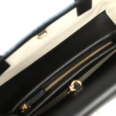 Chanel Chanel Small "Urban Essential" East West Shopping Tote Black Calfskin and Blue Denim Gold Hardware | Thumbnail 9 Chanel Chanel Small "Urban Essential" East West Shopping Tote Black Calfskin and Blue Denim Gold Hardware | Thumbnail 9