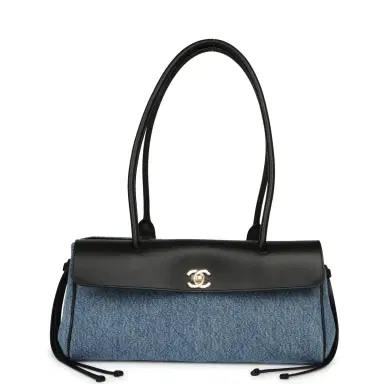 Chanel Chanel Small "Urban Essential" East West Shopping Tote Black Calfskin and Blue Denim Gold Hardware | Thumbnail 1 Chanel Chanel Small "Urban Essential" East West Shopping Tote Black Calfskin and Blue Denim Gold Hardware | Thumbnail 1