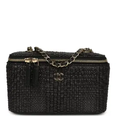 Chanel Chanel Small Vanity Case Black Raffia Light Gold Hardware | Thumbnail 1 Chanel Chanel Small Vanity Case Black Raffia Light Gold Hardware | Thumbnail 1