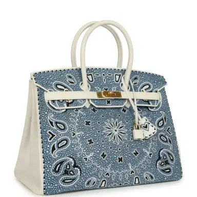HERMÈS Custom "Paisley Bandana" Swarovski Crystal Hermes Birkin 35 White Epsom Gold Hardware | Thumbnail 2 HERMÈS Custom "Paisley Bandana" Swarovski Crystal Hermes Birkin 35 White Epsom Gold Hardware | Thumbnail 2