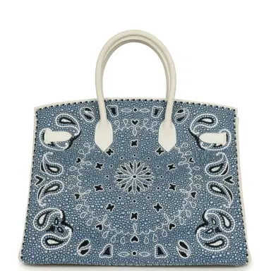 HERMÈS Custom "Paisley Bandana" Swarovski Crystal Hermes Birkin 35 White Epsom Gold Hardware | Thumbnail 4 HERMÈS Custom "Paisley Bandana" Swarovski Crystal Hermes Birkin 35 White Epsom Gold Hardware | Thumbnail 4