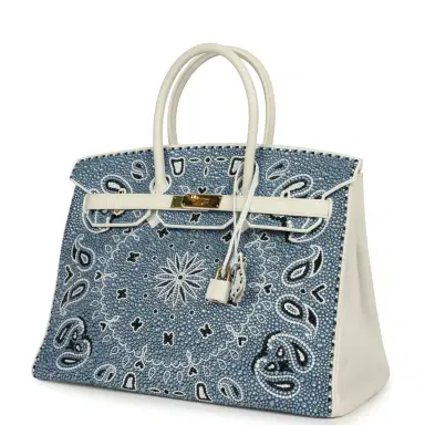 HERMÈS Custom "Paisley Bandana" Swarovski Crystal Hermes Birkin 35 White Epsom Gold Hardware | Thumbnail 5 HERMÈS Custom "Paisley Bandana" Swarovski Crystal Hermes Birkin 35 White Epsom Gold Hardware | Thumbnail 5