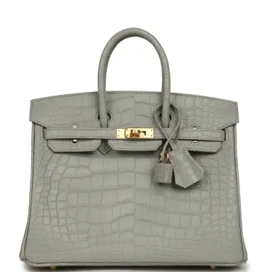 HERMÈS Hermes Birkin 25 Gris Perle Matte Alligator Gold Hardware | Thumbnail 1 HERMÈS Hermes Birkin 25 Gris Perle Matte Alligator Gold Hardware | Thumbnail 1