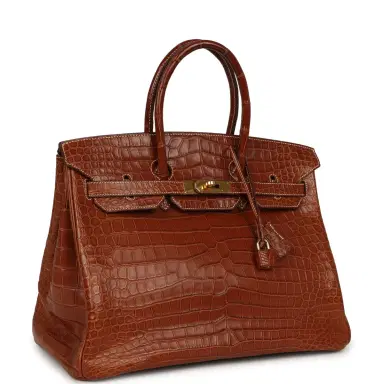 HERMÈS Pre-owned Hermes Birkin 35 Gold Matte Porosus Crocodile Gold Hardware | Thumbnail 2 HERMÈS Pre-owned Hermes Birkin 35 Gold Matte Porosus Crocodile Gold Hardware | Thumbnail 2