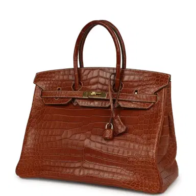 HERMÈS Pre-owned Hermes Birkin 35 Gold Matte Porosus Crocodile Gold Hardware | Thumbnail 5 HERMÈS Pre-owned Hermes Birkin 35 Gold Matte Porosus Crocodile Gold Hardware | Thumbnail 5