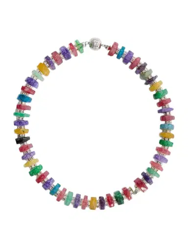 Julietta Mira Rhodium-pleated Multi-stone Beaded Necklace | Thumbnail 1 Julietta Mira Rhodium-pleated Multi-stone Beaded Necklace | Thumbnail 1