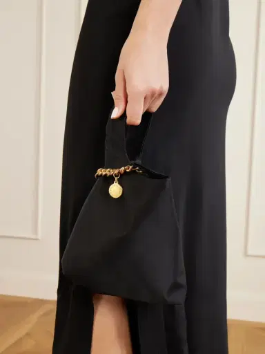 Stella McCartney Falabella Logo-embellished Gold-tone And Satin Wristlet Tote | Thumbnail 2 Stella McCartney Falabella Logo-embellished Gold-tone And Satin Wristlet Tote | Thumbnail 2
