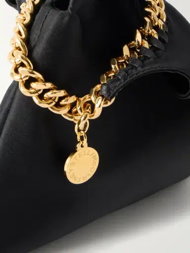 Stella McCartney Falabella Logo-embellished Gold-tone And Satin Wristlet Tote | Thumbnail 5 Stella McCartney Falabella Logo-embellished Gold-tone And Satin Wristlet Tote | Thumbnail 5