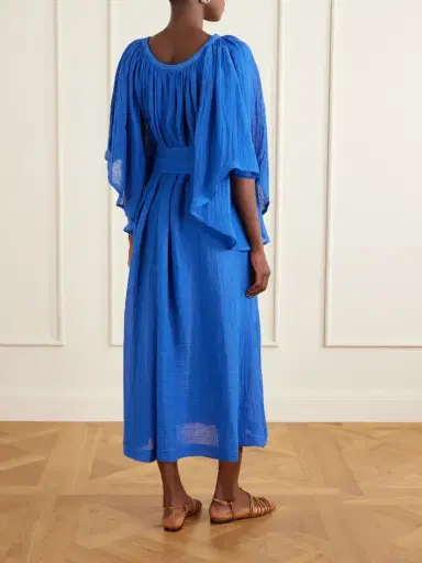 Lisa Marie Fernandez Embellished Belted Crinkled Linen-blend Gauze Midi Dress | Thumbnail 3 Lisa Marie Fernandez Embellished Belted Crinkled Linen-blend Gauze Midi Dress | Thumbnail 3