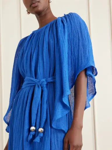 Lisa Marie Fernandez Embellished Belted Crinkled Linen-blend Gauze Midi Dress | Thumbnail 4 Lisa Marie Fernandez Embellished Belted Crinkled Linen-blend Gauze Midi Dress | Thumbnail 4