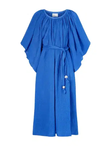 Lisa Marie Fernandez Embellished Belted Crinkled Linen-blend Gauze Midi Dress | Thumbnail 1 Lisa Marie Fernandez Embellished Belted Crinkled Linen-blend Gauze Midi Dress | Thumbnail 1