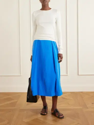 Theory Pleated Silk-blend Crepe Midi Skirt | Thumbnail 2 Theory Pleated Silk-blend Crepe Midi Skirt | Thumbnail 2