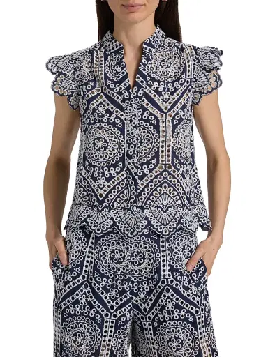 Generation Love Women's Romy Eyelet-Embroidered Cotton Shirt - Navy White - Size XL | Thumbnail 3 Generation Love Women's Romy Eyelet-Embroidered Cotton Shirt - Navy White - Size XL | Thumbnail 3