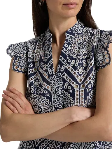 Generation Love Women's Romy Eyelet-Embroidered Cotton Shirt - Navy White - Size XL | Thumbnail 6 Generation Love Women's Romy Eyelet-Embroidered Cotton Shirt - Navy White - Size XL | Thumbnail 6