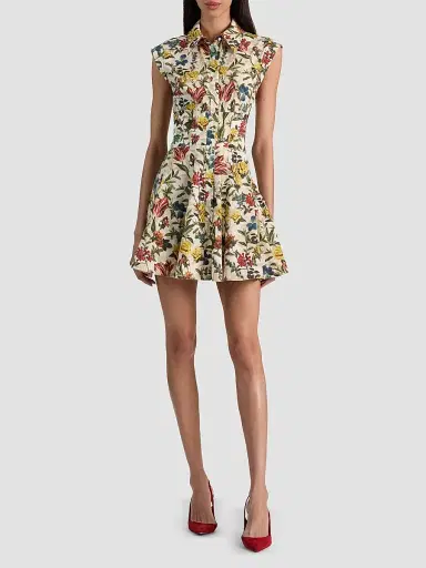 Alice + Olivia Women's Kim Paneled Corset Flared Mini Shirtdress - Desert Sprigs Vanilla | Thumbnail 2 Alice + Olivia Women's Kim Paneled Corset Flared Mini Shirtdress - Desert Sprigs Vanilla | Thumbnail 2