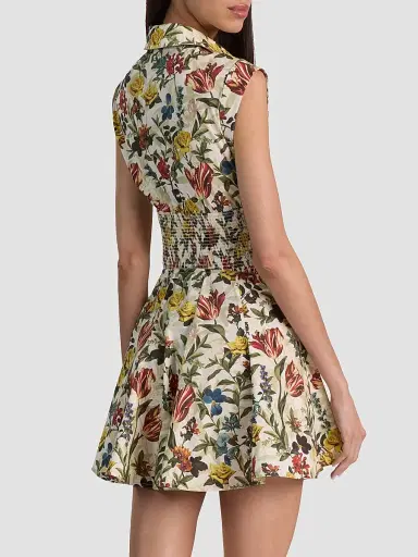 Alice + Olivia Women's Kim Paneled Corset Flared Mini Shirtdress - Desert Sprigs Vanilla | Thumbnail 3 Alice + Olivia Women's Kim Paneled Corset Flared Mini Shirtdress - Desert Sprigs Vanilla | Thumbnail 3