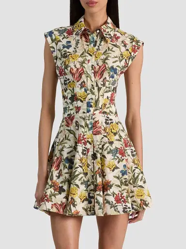 Alice + Olivia Women's Kim Paneled Corset Flared Mini Shirtdress - Desert Sprigs Vanilla | Thumbnail 4 Alice + Olivia Women's Kim Paneled Corset Flared Mini Shirtdress - Desert Sprigs Vanilla | Thumbnail 4
