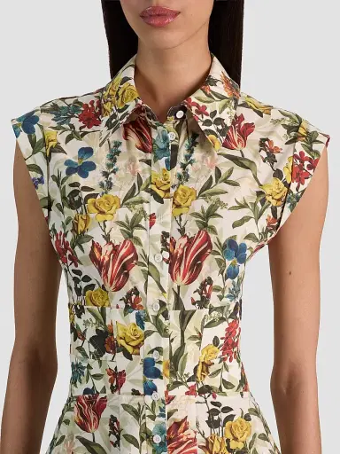 Alice + Olivia Women's Kim Paneled Corset Flared Mini Shirtdress - Desert Sprigs Vanilla | Thumbnail 5 Alice + Olivia Women's Kim Paneled Corset Flared Mini Shirtdress - Desert Sprigs Vanilla | Thumbnail 5