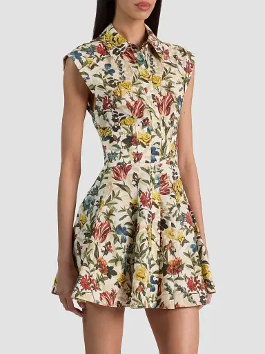 Alice + Olivia Women's Kim Paneled Corset Flared Mini Shirtdress - Desert Sprigs Vanilla | Thumbnail 6 Alice + Olivia Women's Kim Paneled Corset Flared Mini Shirtdress - Desert Sprigs Vanilla | Thumbnail 6