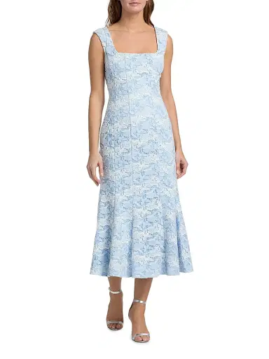Milly Women's Meg Butterfly Lace Midi-Dress - White Blue | Thumbnail 2 Milly Women's Meg Butterfly Lace Midi-Dress - White Blue | Thumbnail 2