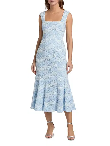 Milly Women's Meg Butterfly Lace Midi-Dress - White Blue | Thumbnail 3 Milly Women's Meg Butterfly Lace Midi-Dress - White Blue | Thumbnail 3