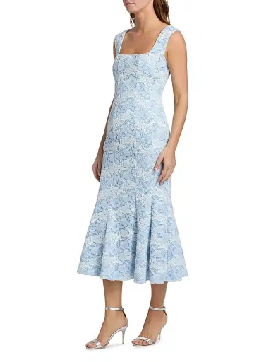 Milly Women's Meg Butterfly Lace Midi-Dress - White Blue | Thumbnail 4 Milly Women's Meg Butterfly Lace Midi-Dress - White Blue | Thumbnail 4