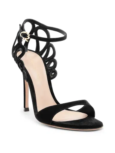 Gianvito Rossi Women's 105MM Scalloped Suede Sandals - Black | Thumbnail 2 Gianvito Rossi Women's 105MM Scalloped Suede Sandals - Black | Thumbnail 2