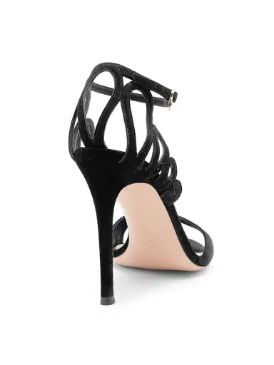 Gianvito Rossi Women's 105MM Scalloped Suede Sandals - Black | Thumbnail 3 Gianvito Rossi Women's 105MM Scalloped Suede Sandals - Black | Thumbnail 3