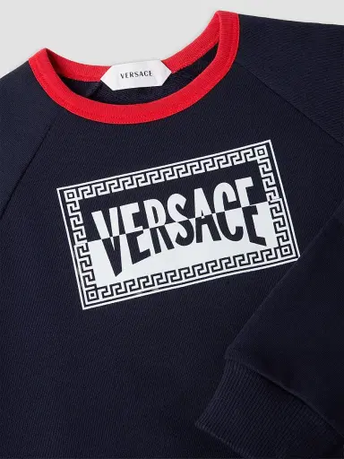 Versace Little Kid's & Kid's Logo Fleece Crewneck Sweatshirt - Dark Navy | Thumbnail 3 Versace Little Kid's & Kid's Logo Fleece Crewneck Sweatshirt - Dark Navy | Thumbnail 3