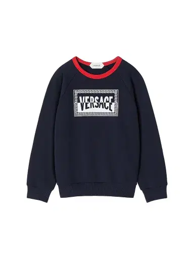 Versace Little Kid's & Kid's Logo Fleece Crewneck Sweatshirt - Dark Navy | Thumbnail 1 Versace Little Kid's & Kid's Logo Fleece Crewneck Sweatshirt - Dark Navy | Thumbnail 1