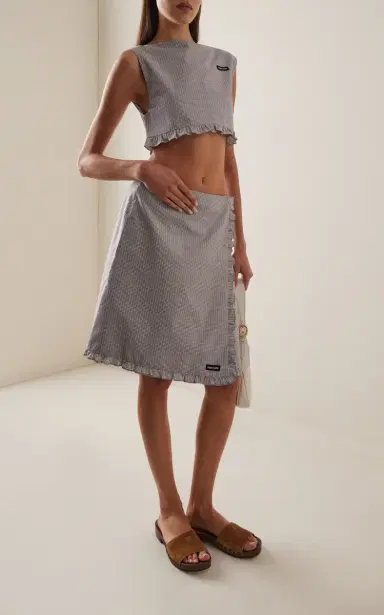 Miu Miu Checkered Cotton Midi Skirt | Thumbnail 2 Miu Miu Checkered Cotton Midi Skirt | Thumbnail 2