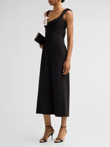 Lela Rose Women's Peony-Embroidered Twist Midi Dress - Black - Size 14 | Thumbnail 4 Lela Rose Women's Peony-Embroidered Twist Midi Dress - Black - Size 14 | Thumbnail 4
