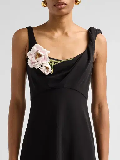 Lela Rose Women's Peony-Embroidered Twist Midi Dress - Black - Size 14 | Thumbnail 5 Lela Rose Women's Peony-Embroidered Twist Midi Dress - Black - Size 14 | Thumbnail 5