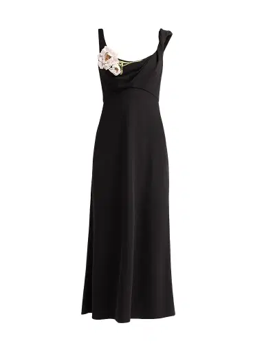 Lela Rose Women's Peony-Embroidered Twist Midi Dress - Black - Size 14 | Thumbnail 1 Lela Rose Women's Peony-Embroidered Twist Midi Dress - Black - Size 14 | Thumbnail 1