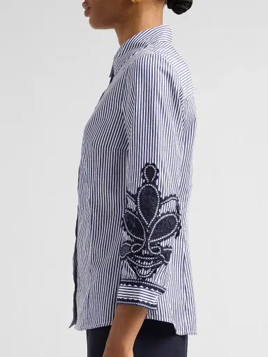 Carolina Herrera Women's Ana Cotton Floral-Embroidered Stripe Shirt - White Blue | Thumbnail 5 Carolina Herrera Women's Ana Cotton Floral-Embroidered Stripe Shirt - White Blue | Thumbnail 5