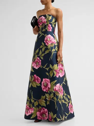 Carolina Herrera Women's Floral Strapless A-Line Gown - Midnight Multi | Thumbnail 4 Carolina Herrera Women's Floral Strapless A-Line Gown - Midnight Multi | Thumbnail 4