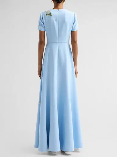 Carolina Herrera Women's Floral Embroidered Short-Sleeve Gown - Cloudy Blue | Thumbnail 3 Carolina Herrera Women's Floral Embroidered Short-Sleeve Gown - Cloudy Blue | Thumbnail 3