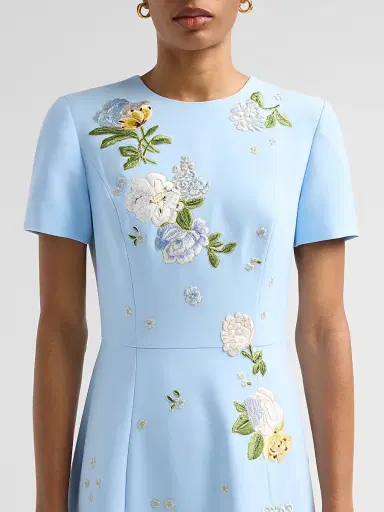Carolina Herrera Women's Floral Embroidered Short-Sleeve Gown - Cloudy Blue | Thumbnail 5 Carolina Herrera Women's Floral Embroidered Short-Sleeve Gown - Cloudy Blue | Thumbnail 5