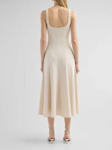 Vince Women's Square Neck Seamed Midi-Dress - Flax - Size XXS | Thumbnail 3 Vince Women's Square Neck Seamed Midi-Dress - Flax - Size XXS | Thumbnail 3