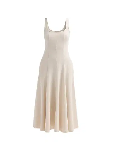 Vince Women's Square Neck Seamed Midi-Dress - Flax - Size XXS | Thumbnail 1 Vince Women's Square Neck Seamed Midi-Dress - Flax - Size XXS | Thumbnail 1