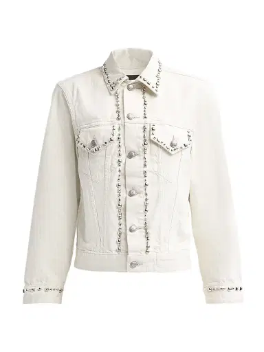 R13 Women's Shrunken Studded Trucker Jacket - Cement White | Thumbnail 1 R13 Women's Shrunken Studded Trucker Jacket - Cement White | Thumbnail 1