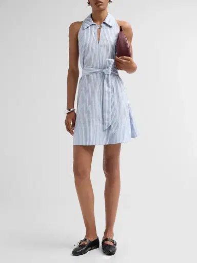 Veronica Beard Women's Florenz Striped Tie-Waist Mini Dress - Pale Blue River White - Size 14 | Thumbnail 2 Veronica Beard Women's Florenz Striped Tie-Waist Mini Dress - Pale Blue River White - Size 14 | Thumbnail 2