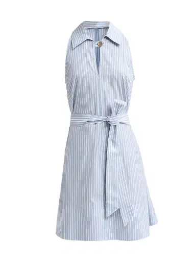 Veronica Beard Women's Florenz Striped Tie-Waist Mini Dress - Pale Blue River White - Size 14 | Thumbnail 1 Veronica Beard Women's Florenz Striped Tie-Waist Mini Dress - Pale Blue River White - Size 14 | Thumbnail 1