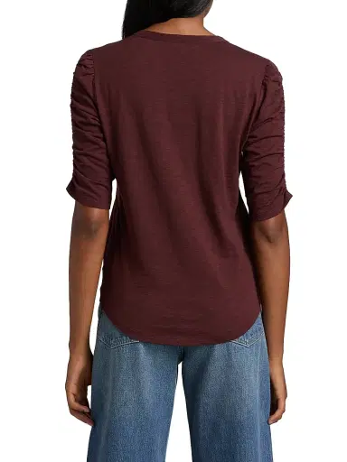 Veronica Beard Women's Waldorf Ruched-Sleeve Cotton Tee - Raisin | Thumbnail 5 Veronica Beard Women's Waldorf Ruched-Sleeve Cotton Tee - Raisin | Thumbnail 5