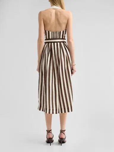 Cara Cara Women's Quentin Striped Linen Button-Front Halter Midi Dress - Brown Ivory Stripe - Size 12 | Thumbnail 3 Cara Cara Women's Quentin Striped Linen Button-Front Halter Midi Dress - Brown Ivory Stripe - Size 12 | Thumbnail 3