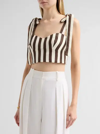 Cara Cara Women's Faiza Stripe Linen Tie Strap Top | Thumbnail 4 Cara Cara Women's Faiza Stripe Linen Tie Strap Top | Thumbnail 4