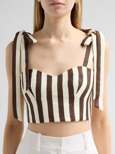 Cara Cara Women's Faiza Stripe Linen Tie Strap Top | Thumbnail 5 Cara Cara Women's Faiza Stripe Linen Tie Strap Top | Thumbnail 5
