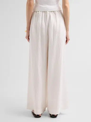 Cara Cara Women's Linen Pleated Palazzo Pants - White | Thumbnail 3 Cara Cara Women's Linen Pleated Palazzo Pants - White | Thumbnail 3