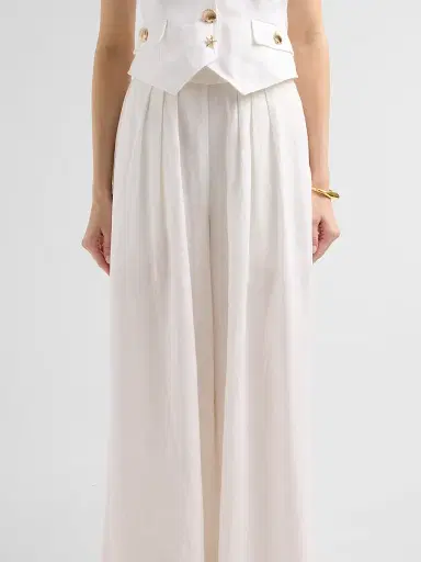 Cara Cara Women's Linen Pleated Palazzo Pants - White | Thumbnail 5 Cara Cara Women's Linen Pleated Palazzo Pants - White | Thumbnail 5